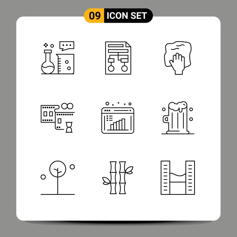 Set of 9 Modern UI Icons Symbols Signs for movie reel film reel wireframe scrub housework Editable Vector Design Elements