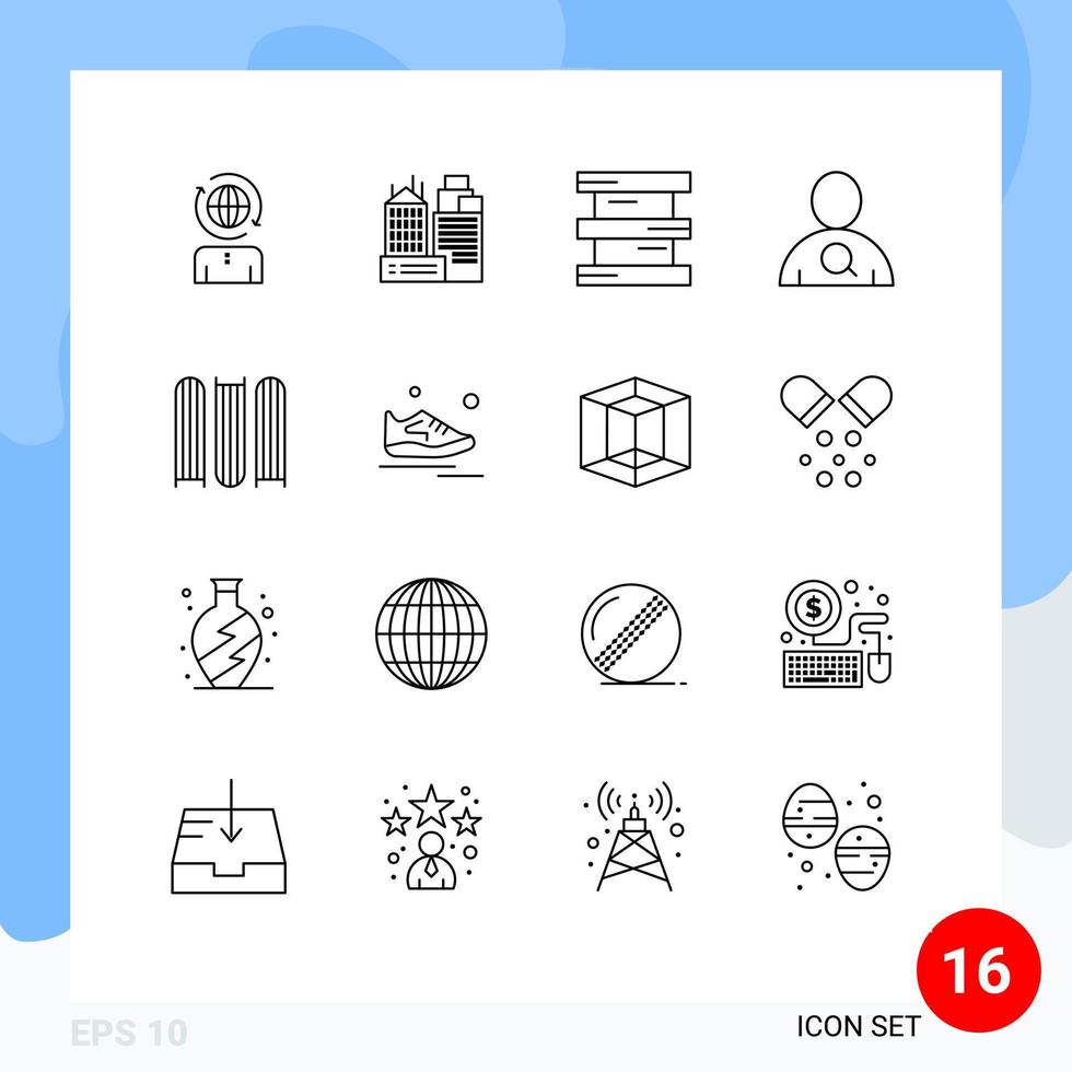 Modern Set of 16 Outlines Pictograph of files document biochemistry user employee Editable Vector Design Elements