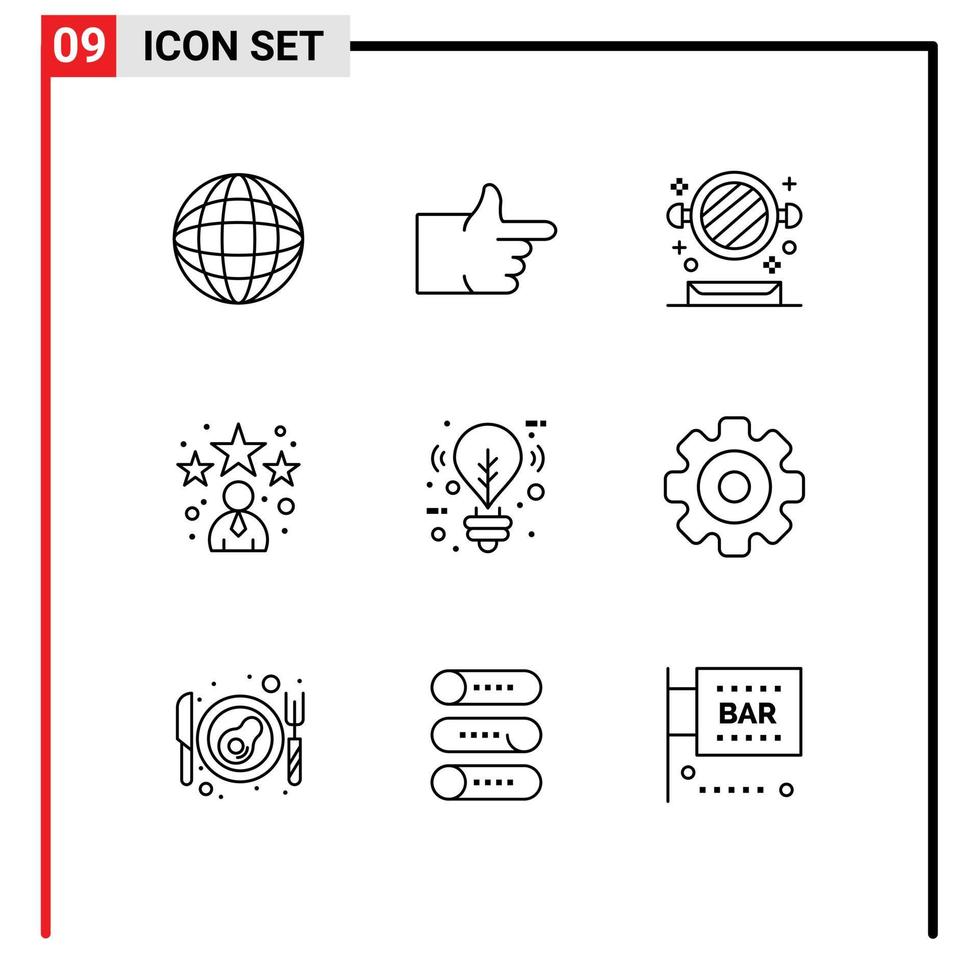 Group of 9 Outlines Signs and Symbols for lighting eco shelf bulb manager Editable Vector Design Elements