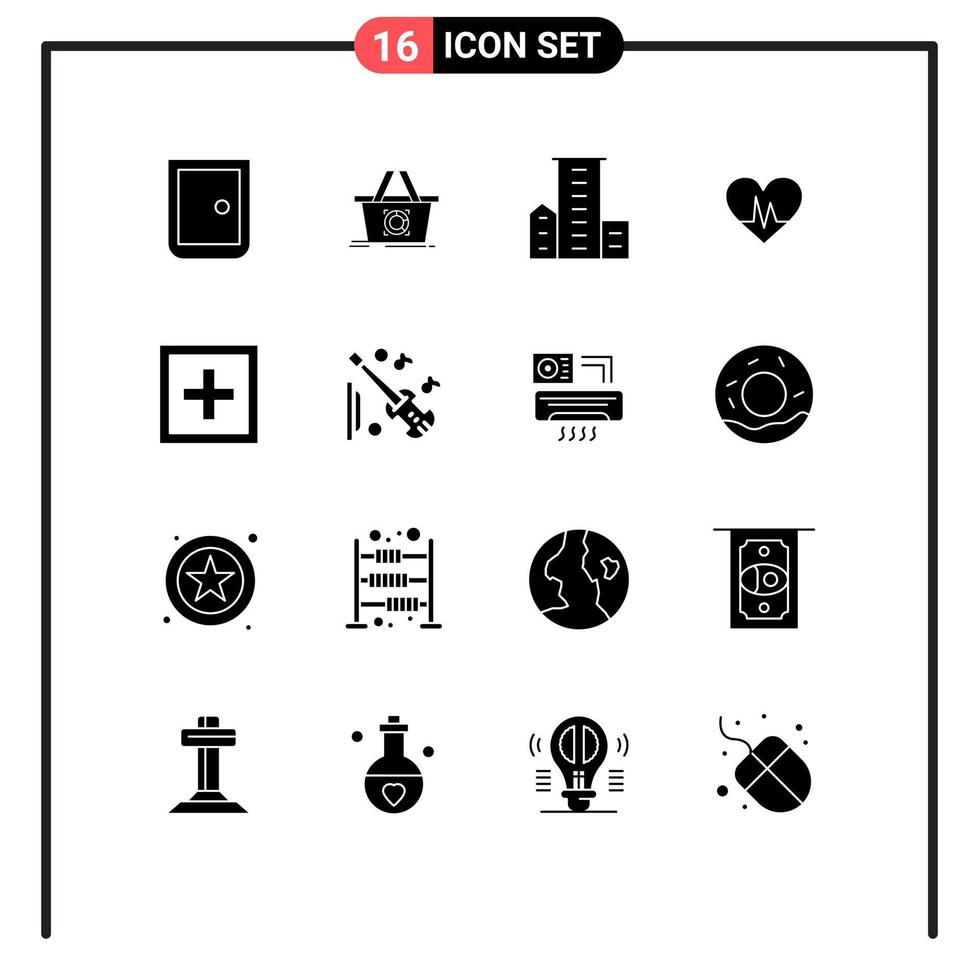 Modern Set of 16 Solid Glyphs and symbols such as pulse heart shopping ecg housing Editable Vector Design Elements