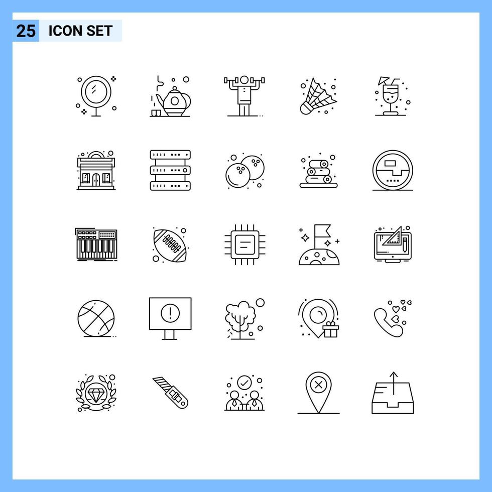 paquete de iconos de vector de stock de 25 signos y símbolos de línea para elementos de diseño de vector editables de fuerza de campamento de actividad de juego de jugo