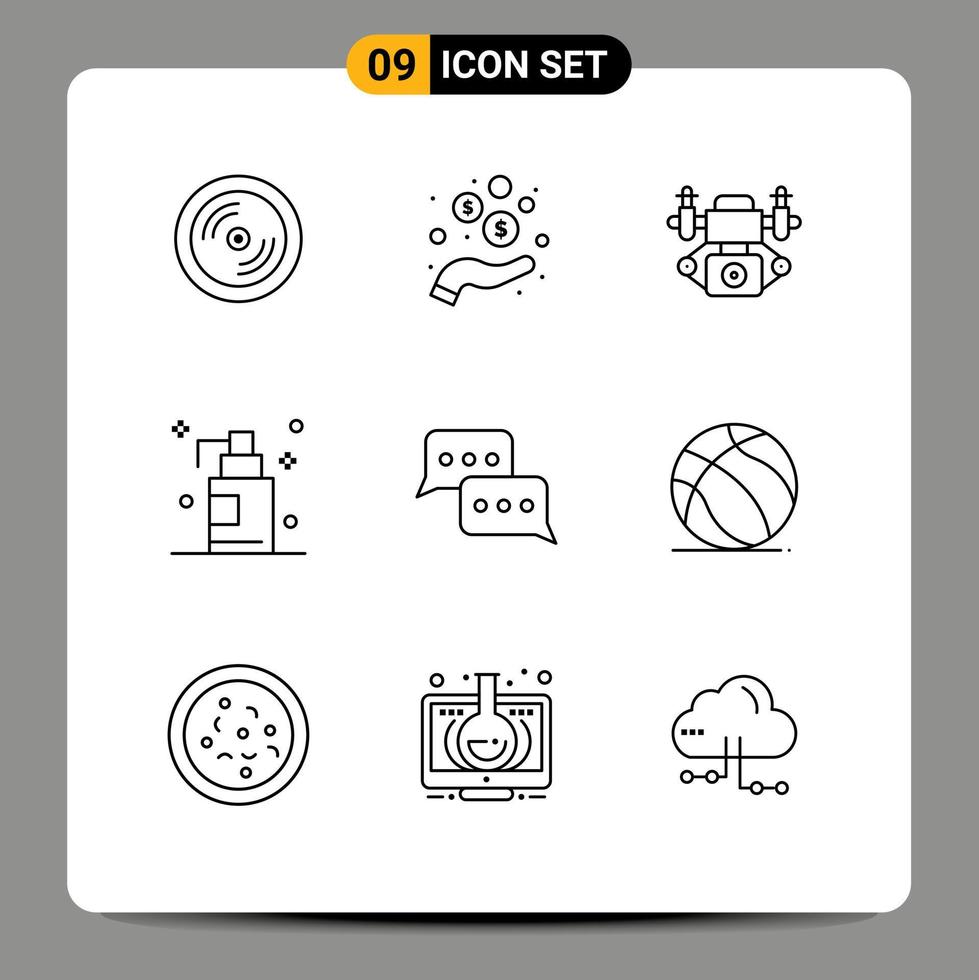 Pictogram Set of 9 Simple Outlines of message communication action bubble bath Editable Vector Design Elements