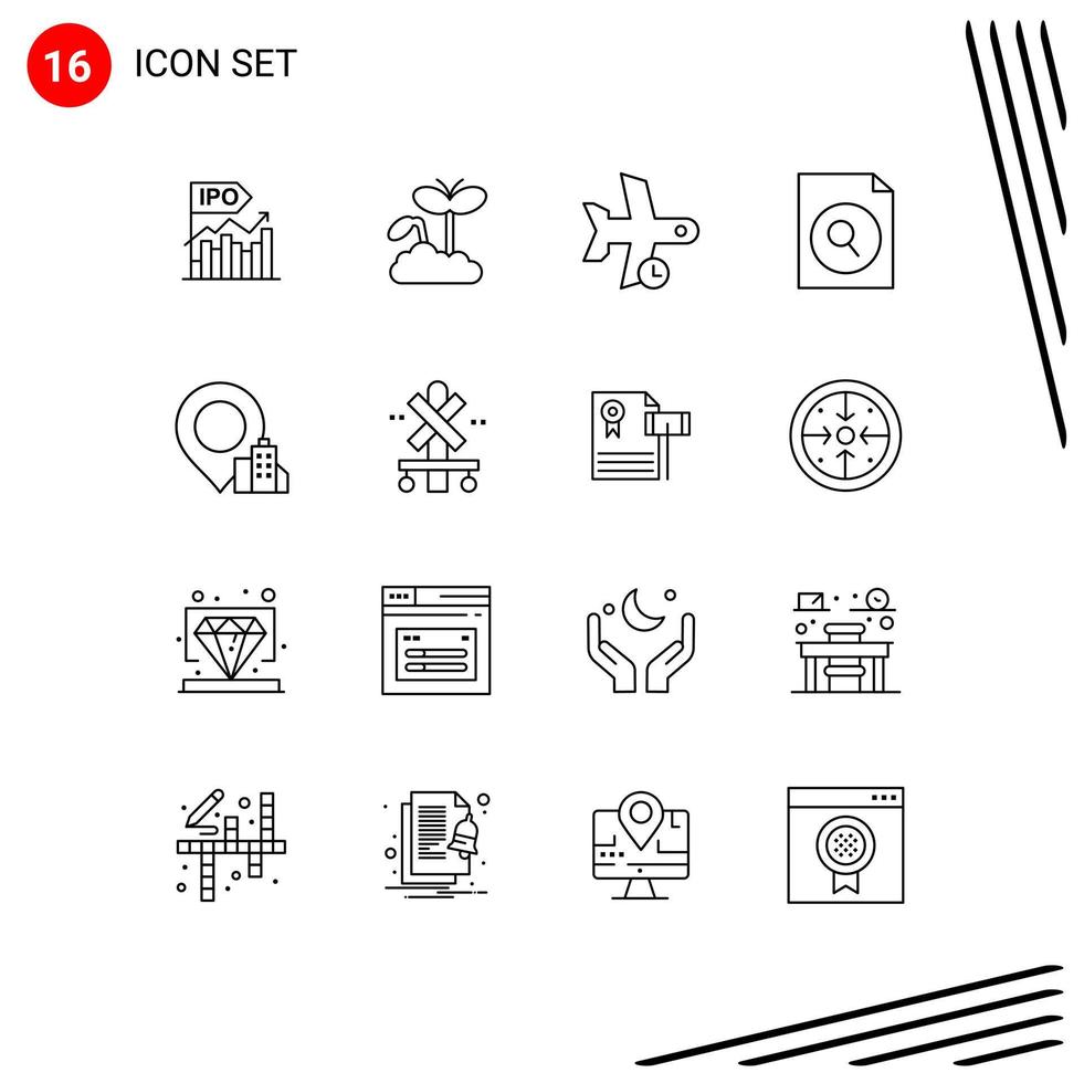 16 Universal Outlines Set for Web and Mobile Applications search document maturity transportation plane Editable Vector Design Elements