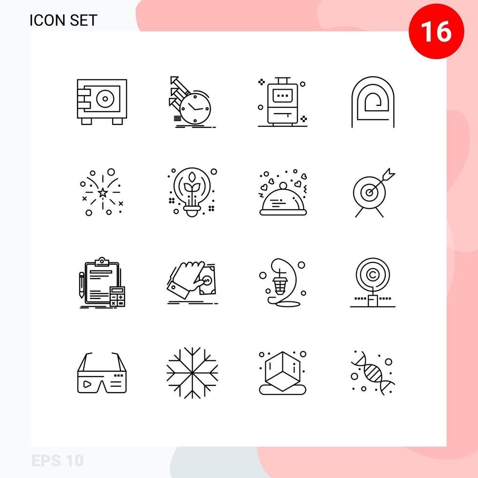 Universal Icon Symbols Group of 16 Modern Outlines of firework pattern research password finger Editable Vector Design Elements