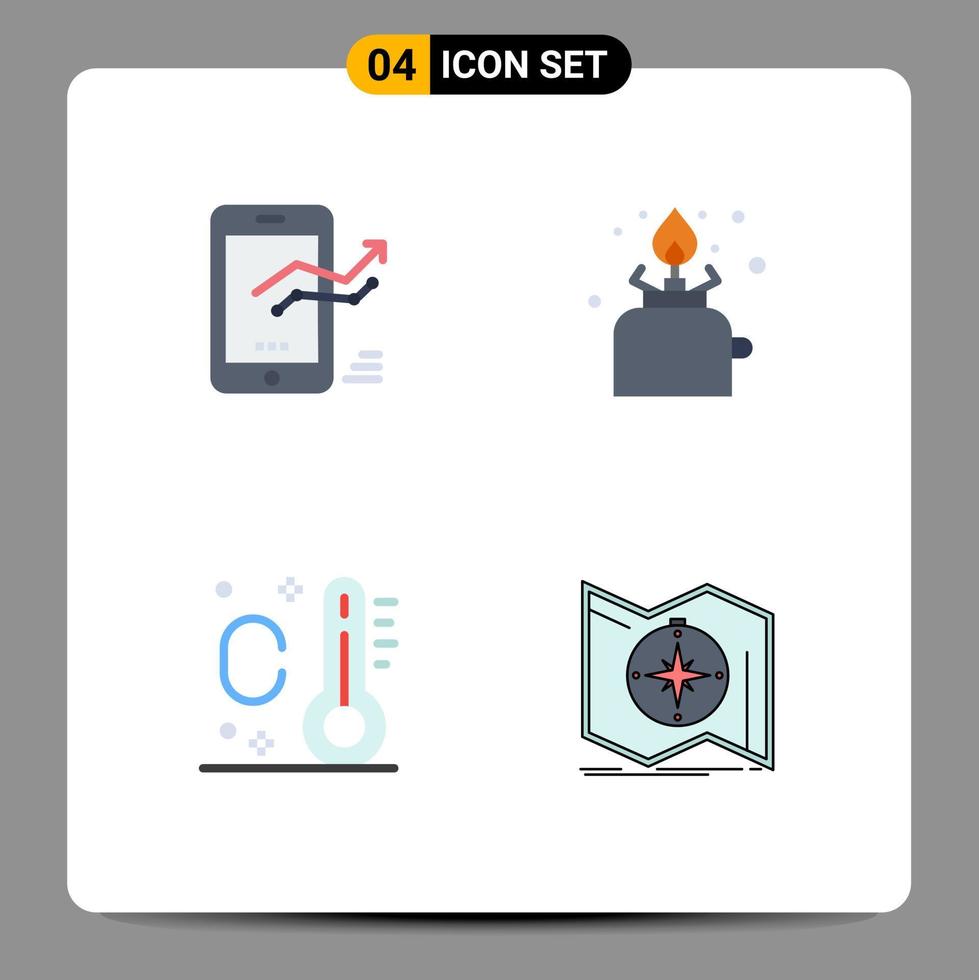 paquete de 4 iconos planos creativos de gráfico picnic progreso cocina verano elementos de diseño vectorial editables vector