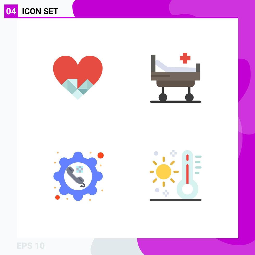 Group of 4 Flat Icons Signs and Symbols for heart configure chocolate medical phone Editable Vector Design Elements