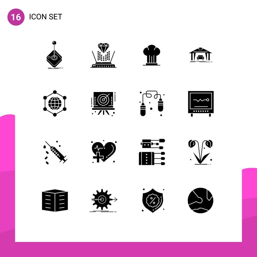 16 Solid Glyph concept for Websites Mobile and Apps construction building diamond garage hat Editable Vector Design Elements