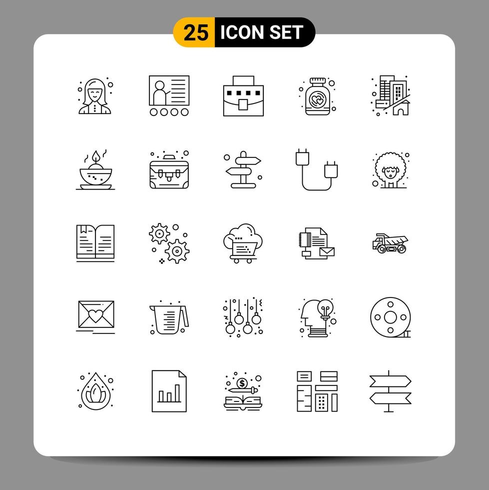 Modern Set of 25 Lines Pictograph of jar cookies presentation bottle business Editable Vector Design Elements