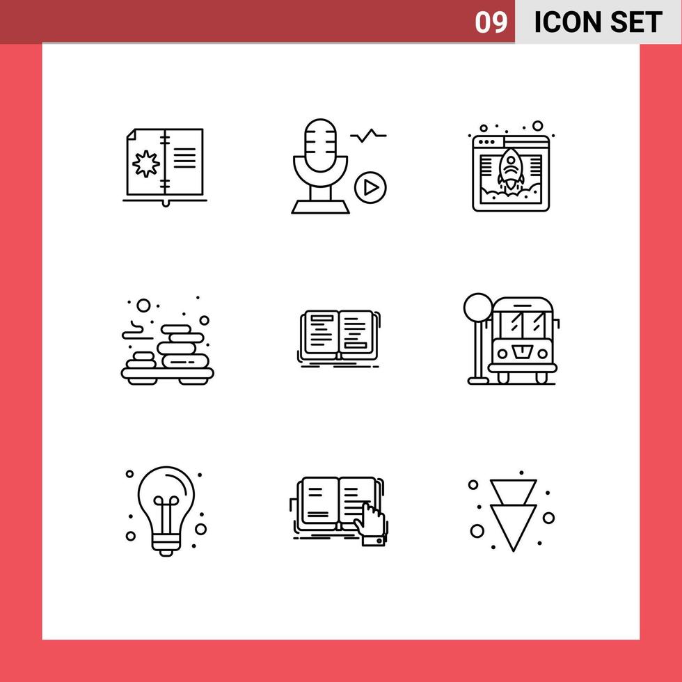 9 User Interface Outline Pack of modern Signs and Symbols of novel massage access stone relax Editable Vector Design Elements