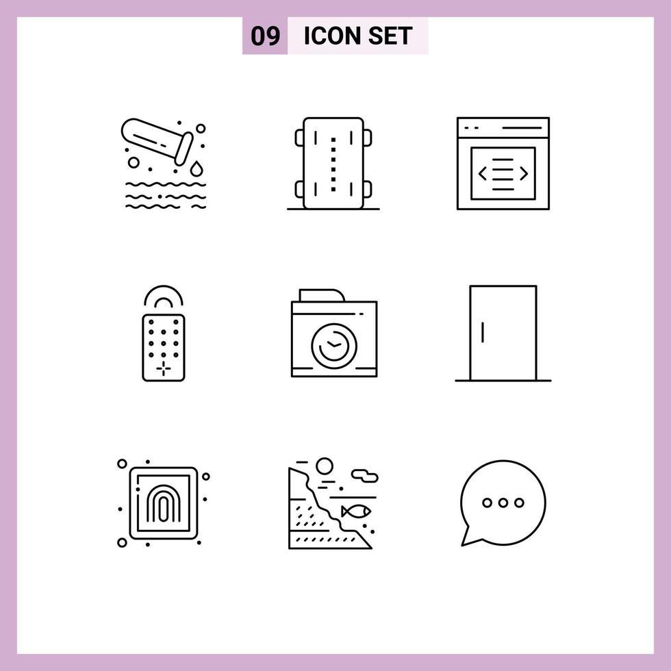 Group of 9 Modern Outlines Set for image tv skateboard remote user Editable Vector Design Elements