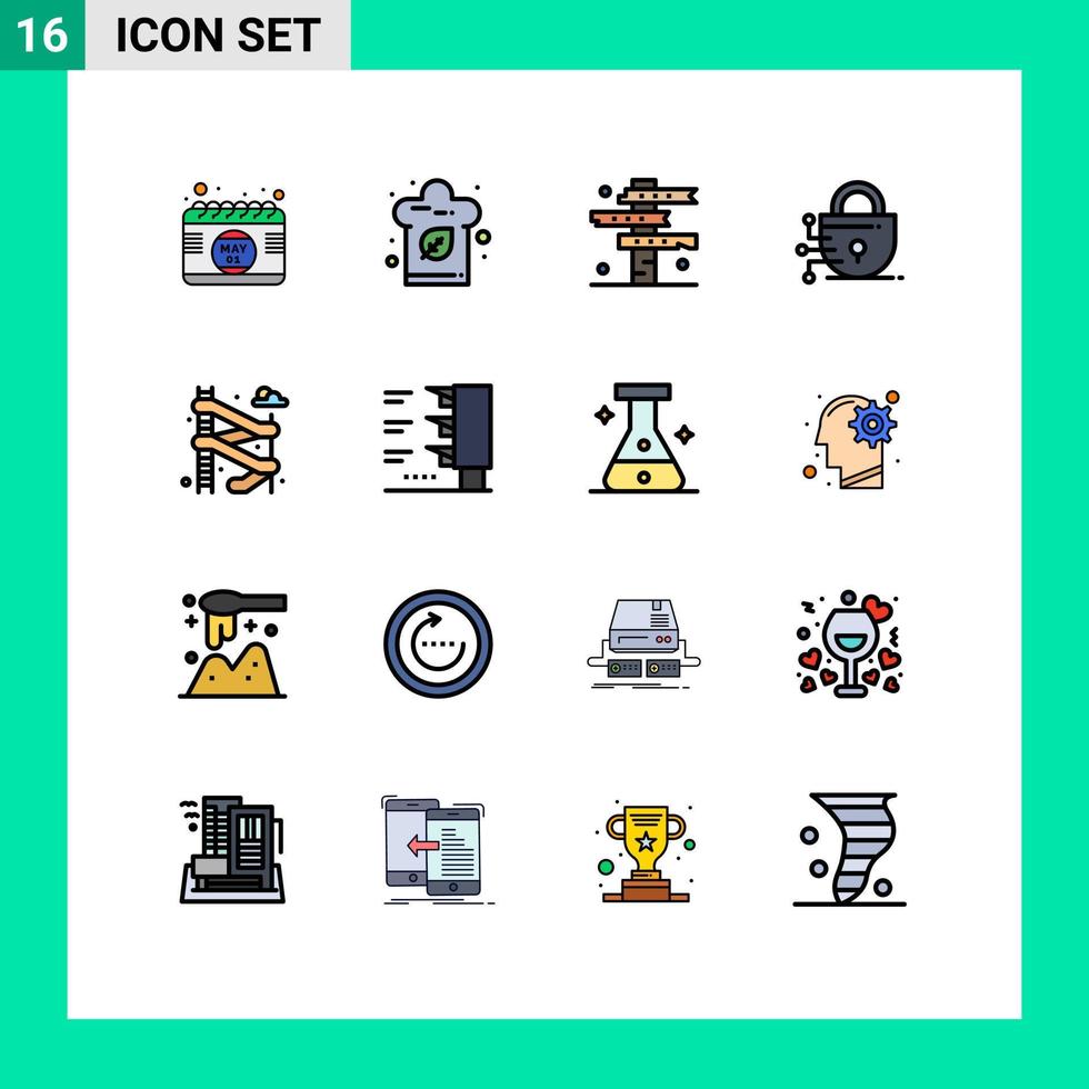 Flat Color Filled Line Pack of 16 Universal Symbols of water technology cowboy lock west Editable Creative Vector Design Elements