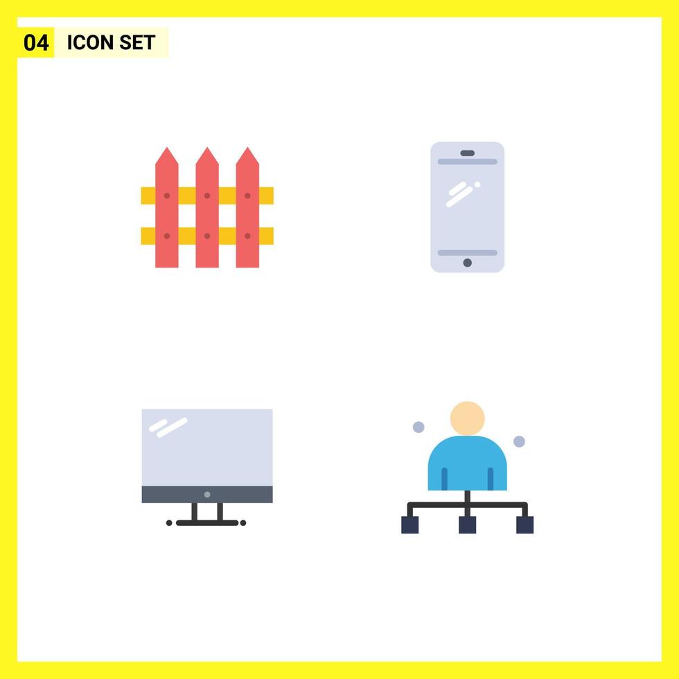Modern Set of 4 Flat Icons and symbols such as construction monitor phone android imac Editable Vector Design Elements
