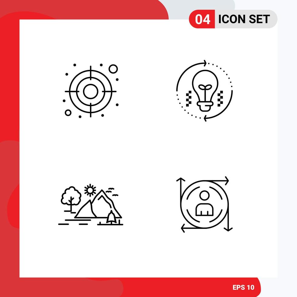 4 Universal Line Signs Symbols of audience landscape bulb solution mountain Editable Vector Design Elements