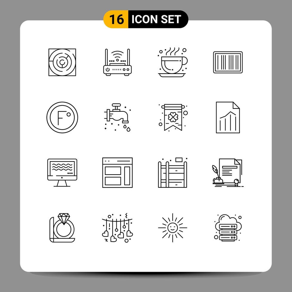 Modern Set of 16 Outlines Pictograph of climate ecommerce internet barcodes hot coffee Editable Vector Design Elements