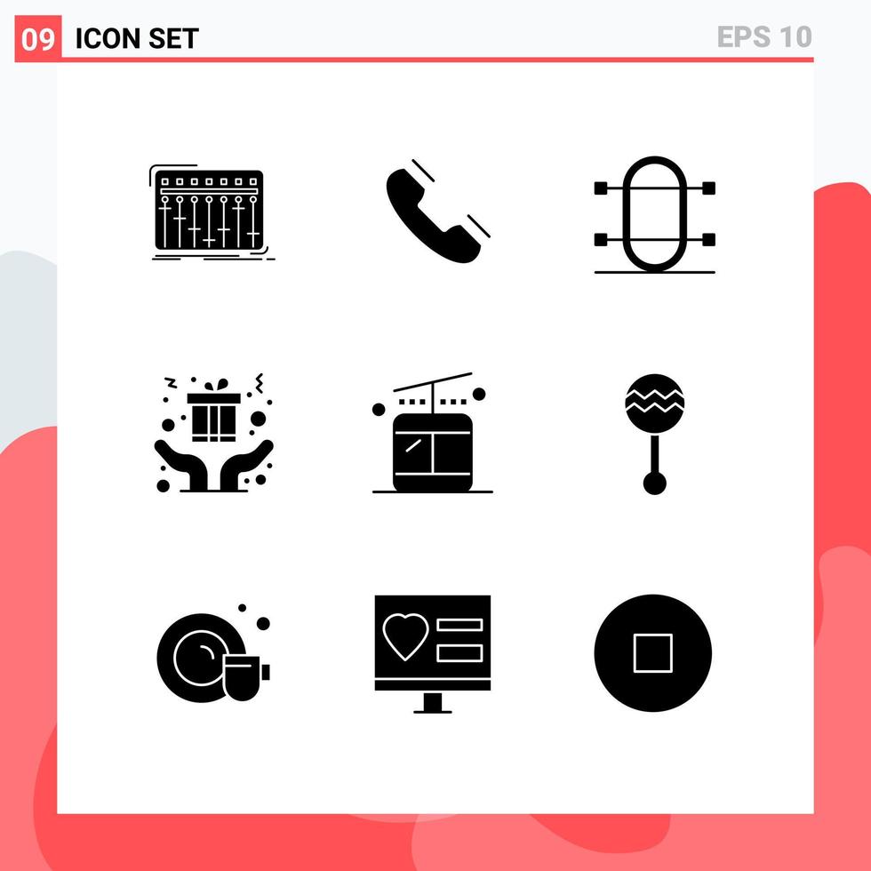 Editable Vector Line Pack of 9 Simple Solid Glyphs of gift hands telephone sport physic Editable Vector Design Elements