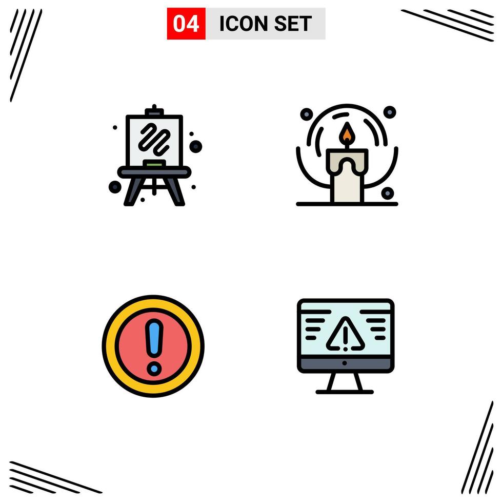 4 Universal Filledline Flat Color Signs Symbols of easel note candle night support Editable Vector Design Elements