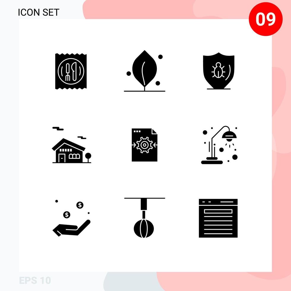 Group of 9 Modern Solid Glyphs Set for setting file programing house building Editable Vector Design Elements