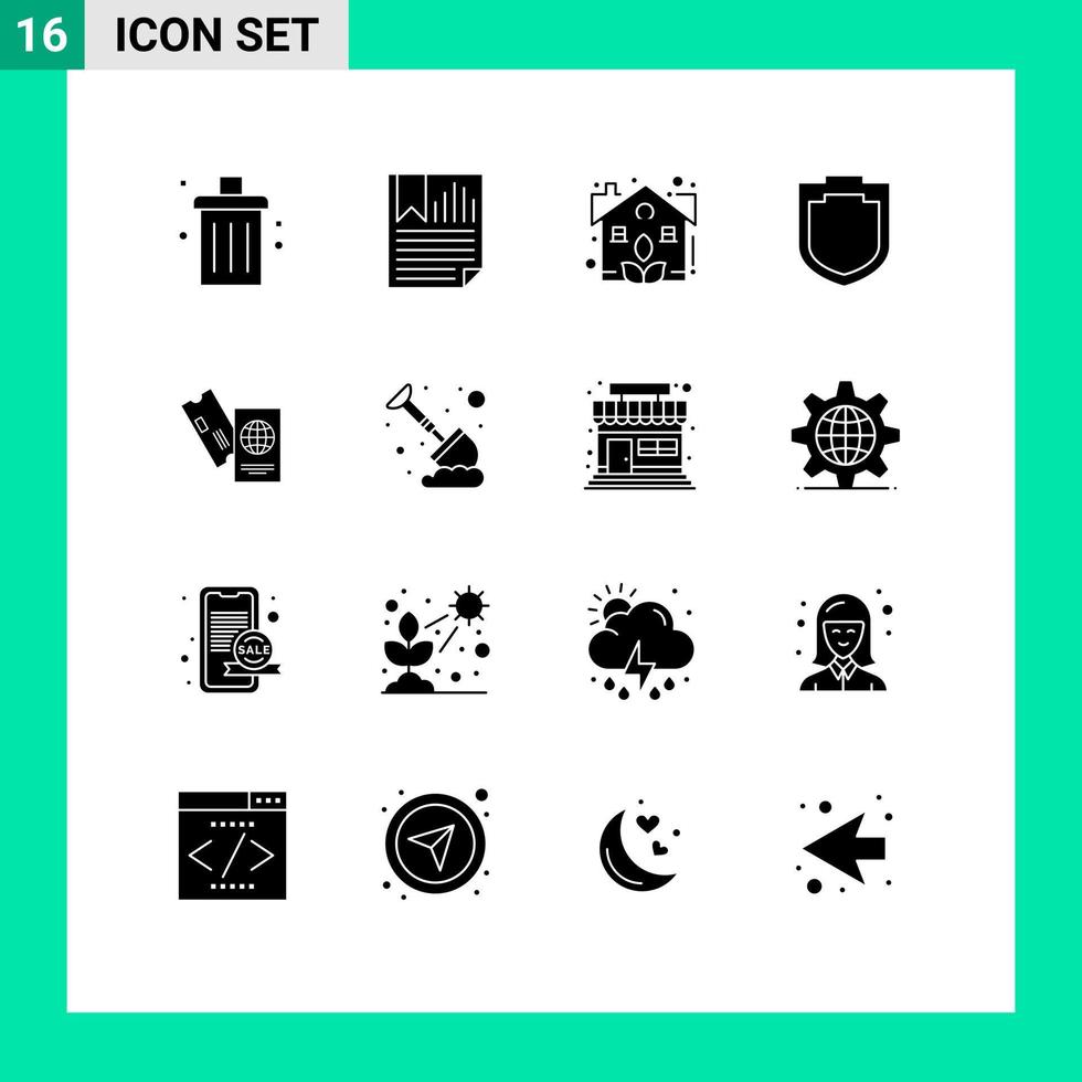 User Interface Pack of 16 Basic Solid Glyphs of passport security paper protection plant Editable Vector Design Elements