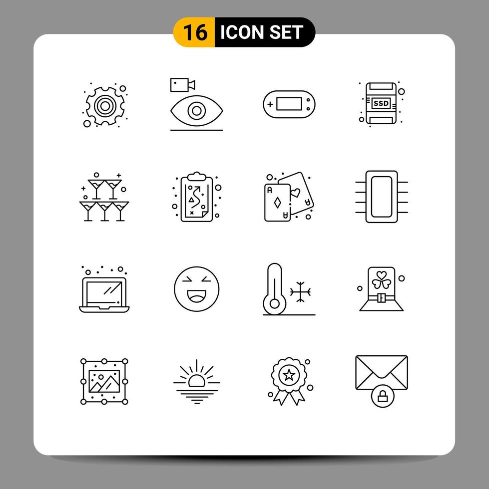 16 Universal Outlines Set for Web and Mobile Applications love ssd media memory card psp Editable Vector Design Elements