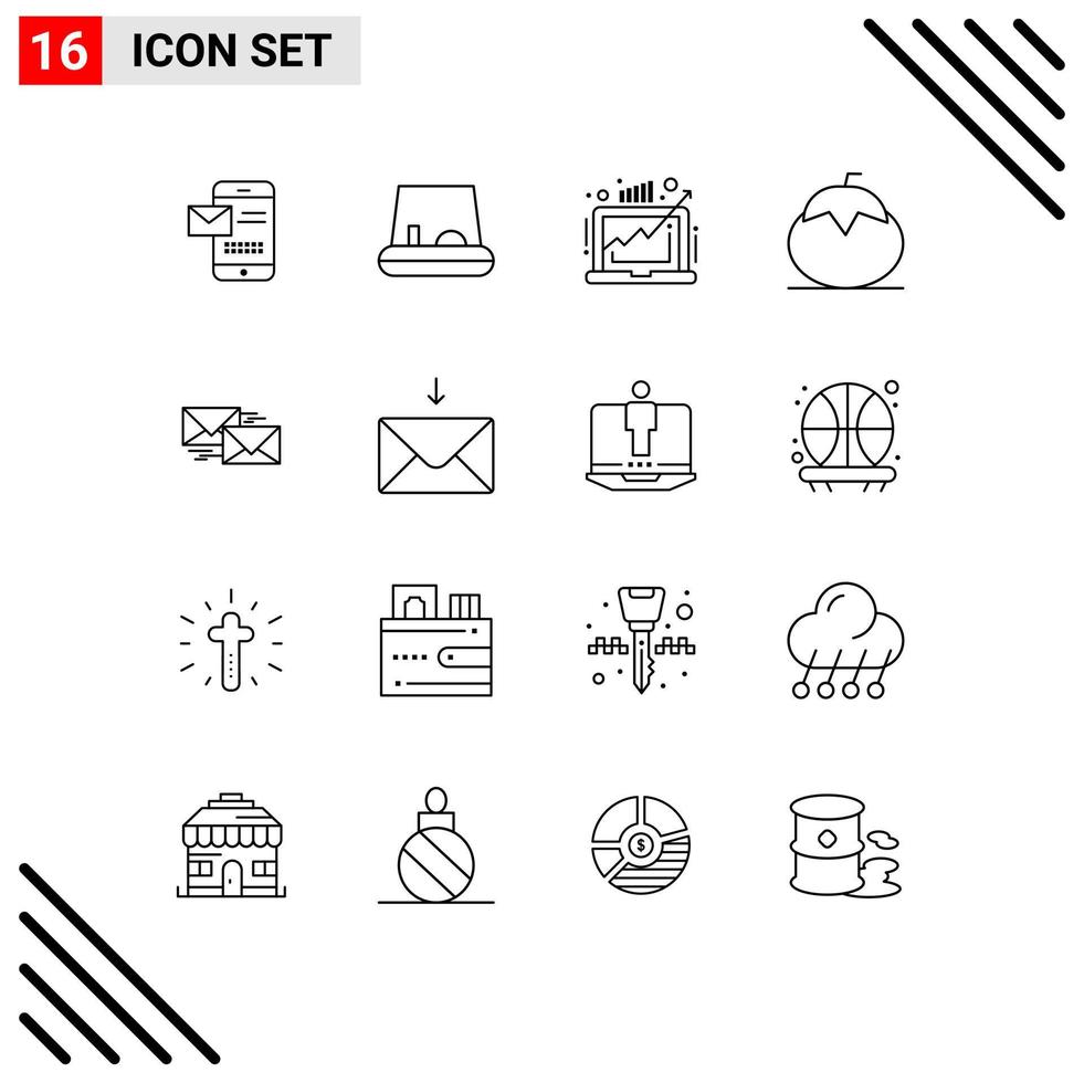 16 Universal Outline Signs Symbols of mail tomato demand healthy food Editable Vector Design Elements
