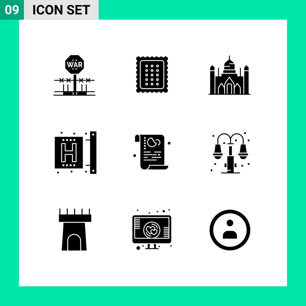 Universal Icon Symbols Group of 9 Modern Solid Glyphs of form disease food center dhaka Editable Vector Design Elements