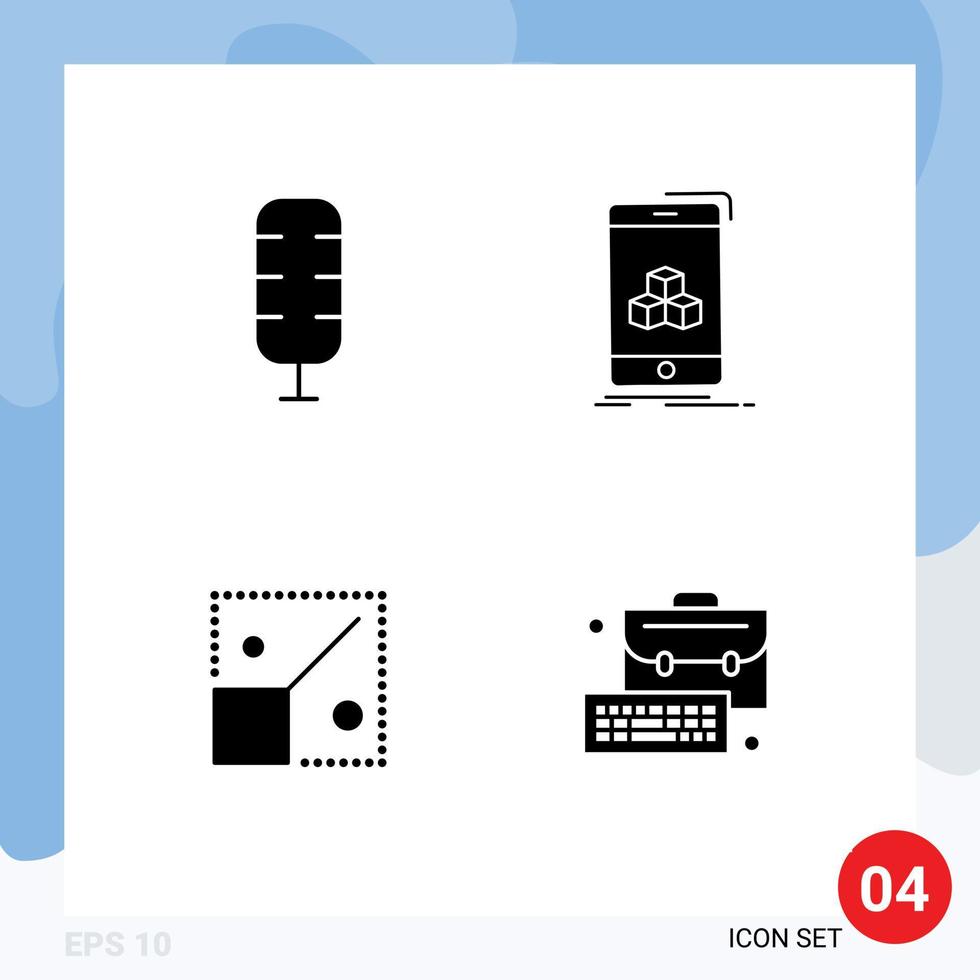 Pictogram Set of 4 Simple Solid Glyphs of commentator design box product business Editable Vector Design Elements