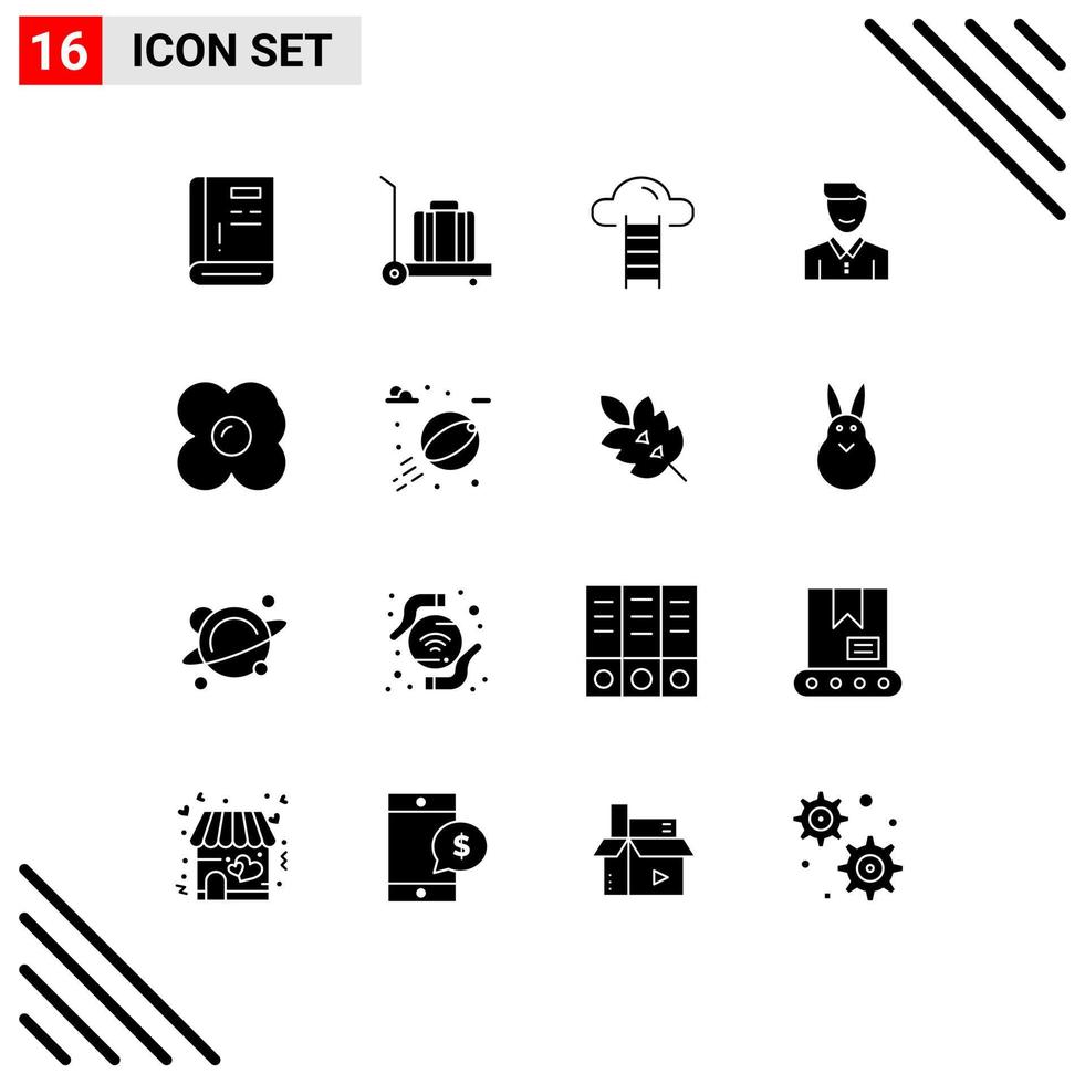 Modern Set of 16 Solid Glyphs and symbols such as user man cloud happy client Editable Vector Design Elements