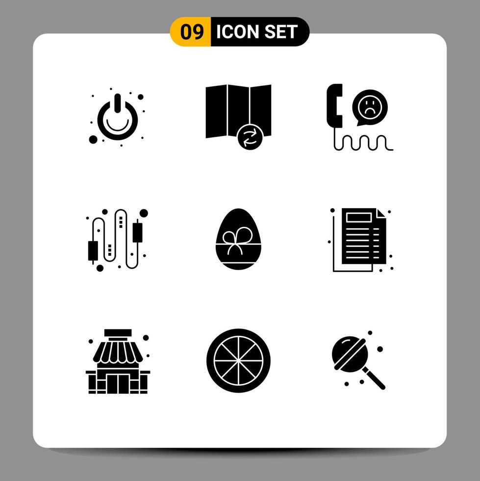 Universal Icon Symbols Group of 9 Modern Solid Glyphs of electric computer contact cable rating Editable Vector Design Elements