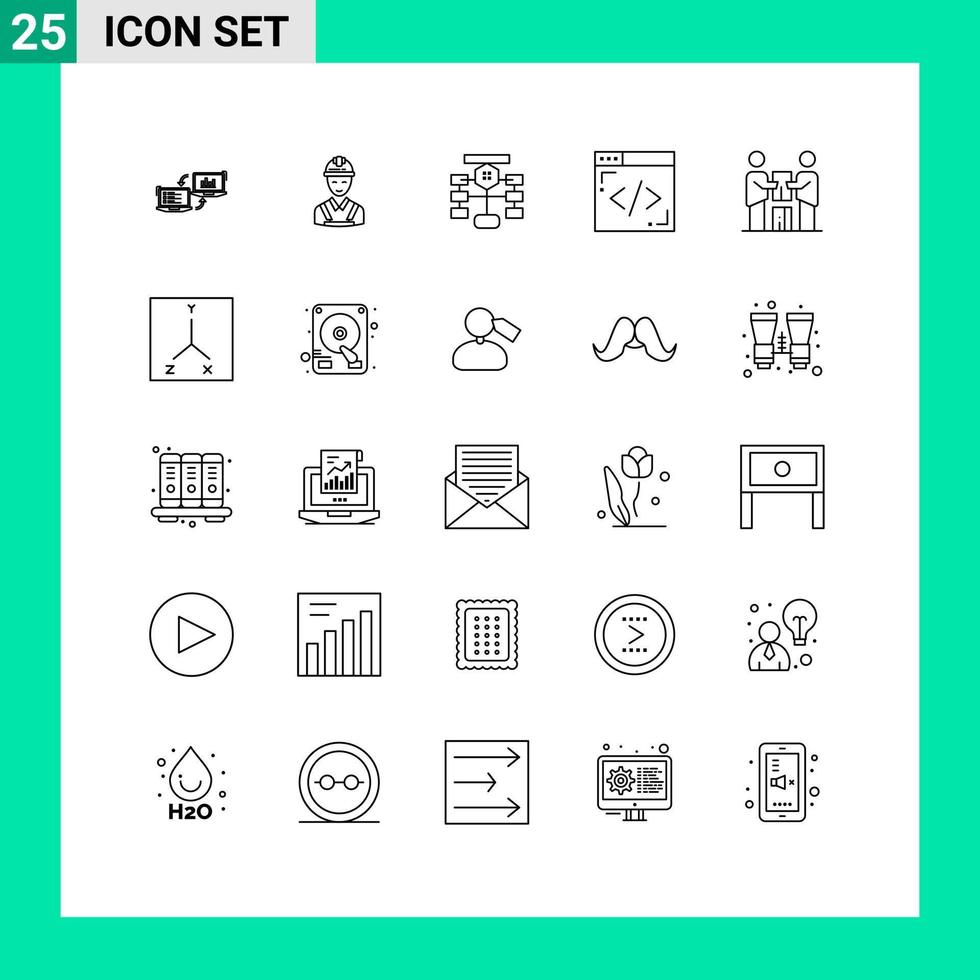 Universal Icon Symbols Group of 25 Modern Lines of internet database carpenter data flow Editable Vector Design Elements