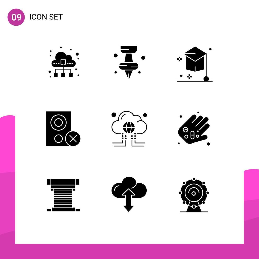 Editable Vector Line Pack of 9 Simple Solid Glyphs of remove gadget college devices university Editable Vector Design Elements