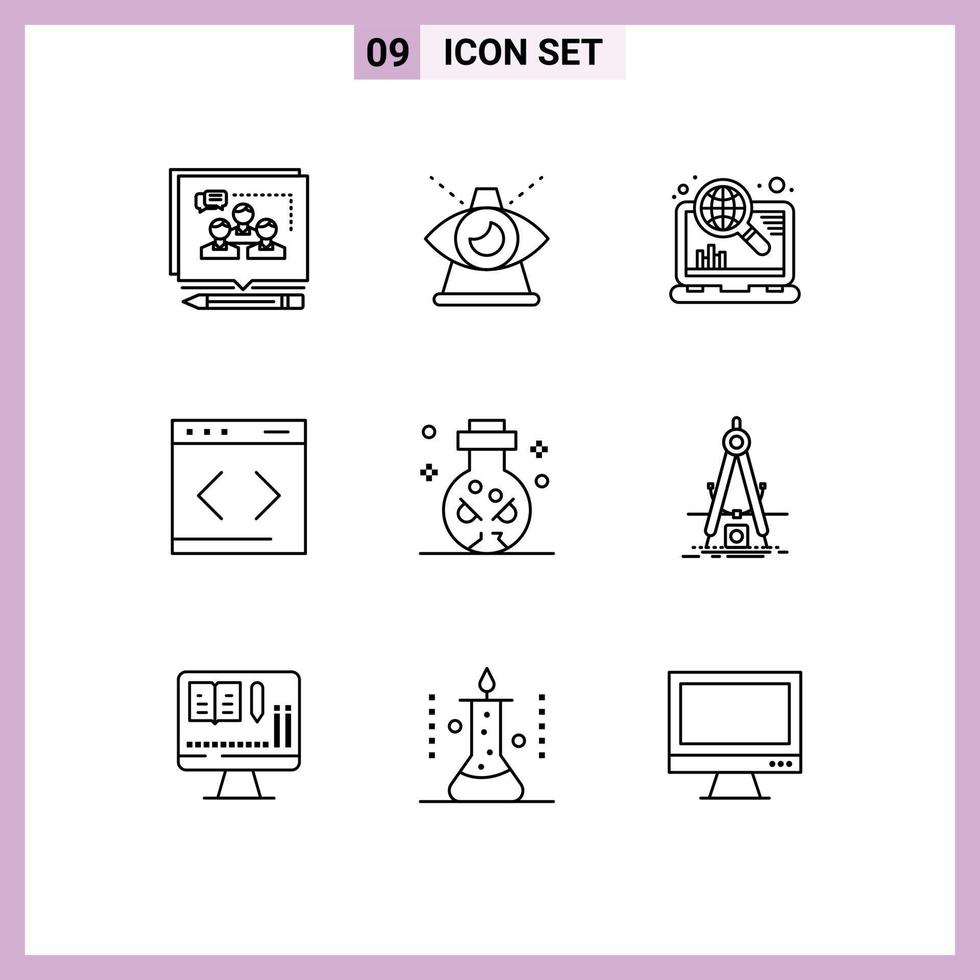 9 User Interface Outline Pack of modern Signs and Symbols of website management of content optimization Editable Vector Design Elements