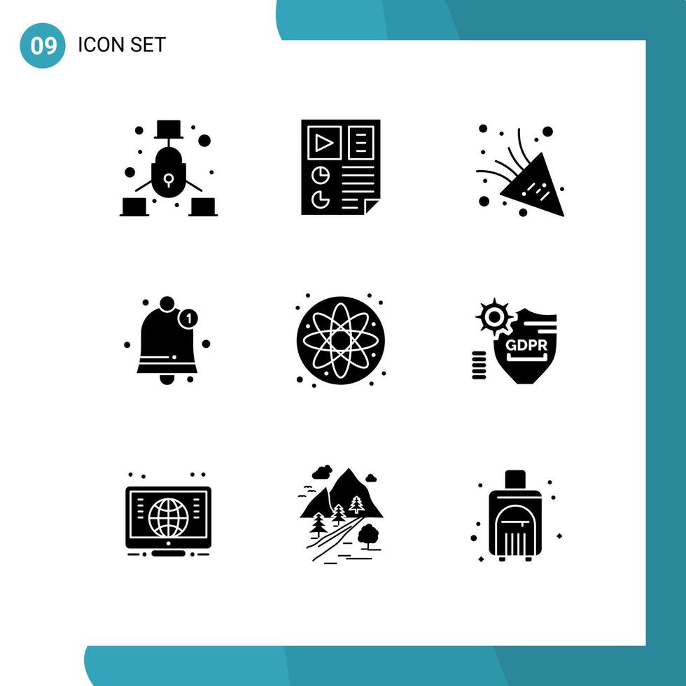 9 Universal Solid Glyphs Set for Web and Mobile Applications science atom seo user interface Editable Vector Design Elements