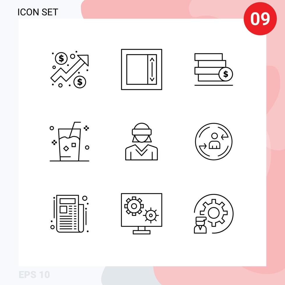 Pack of 9 creative Outlines of motion summer stack juice fresh Editable Vector Design Elements
