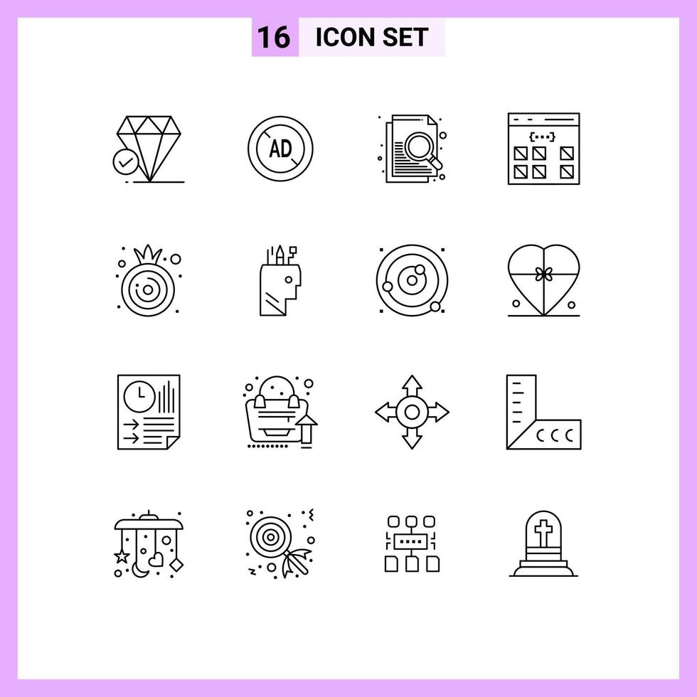 Modern Set of 16 Outlines and symbols such as onion interface document development coding Editable Vector Design Elements