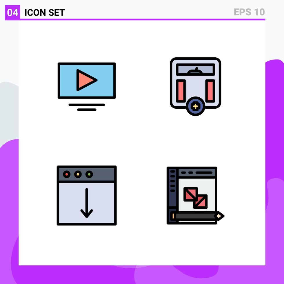 Universal Icon Symbols Group of 4 Modern Filledline Flat Colors of video export body weight coding Editable Vector Design Elements