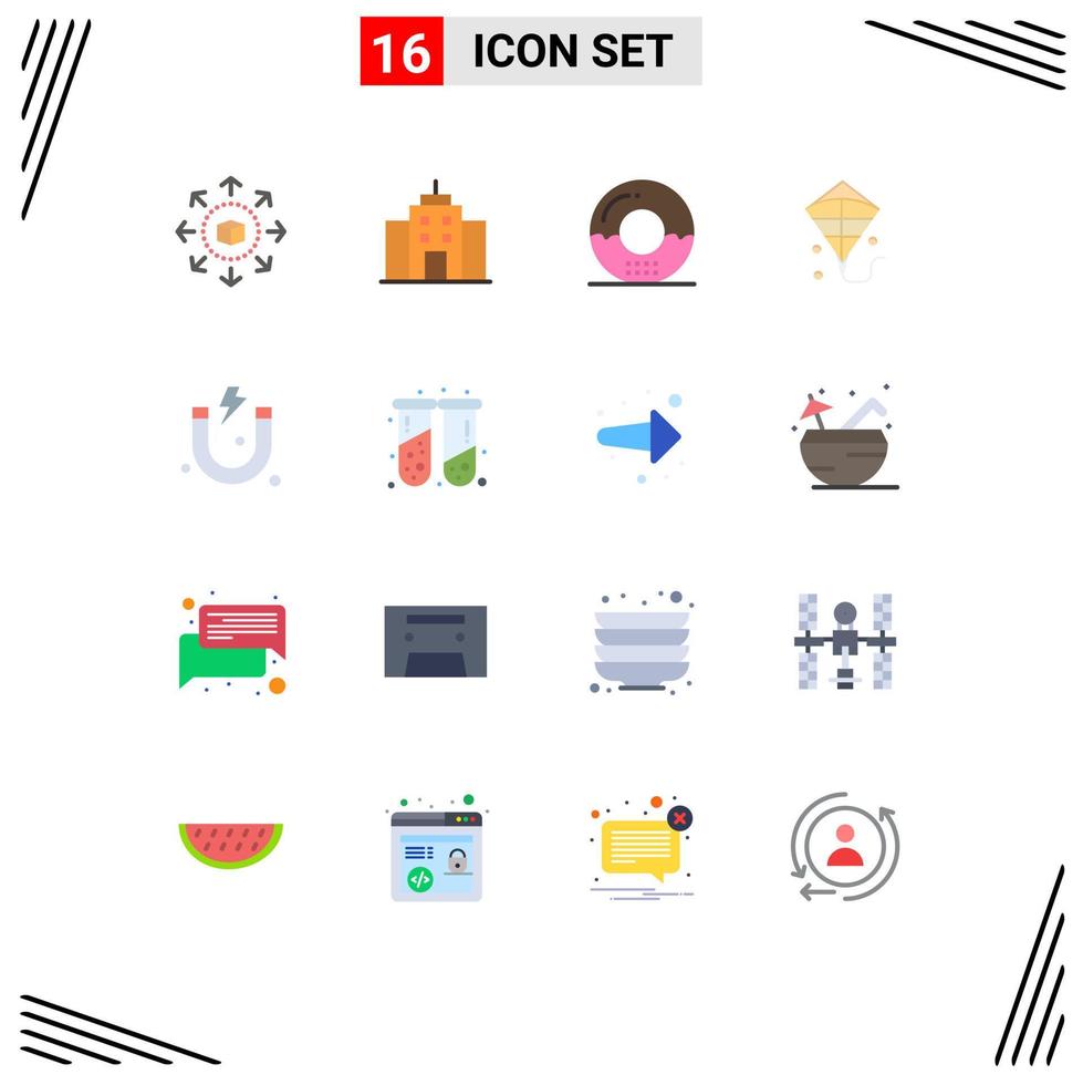 User Interface Pack of 16 Basic Flat Colors of magnet festival cooking flying meal Editable Pack of Creative Vector Design Elements