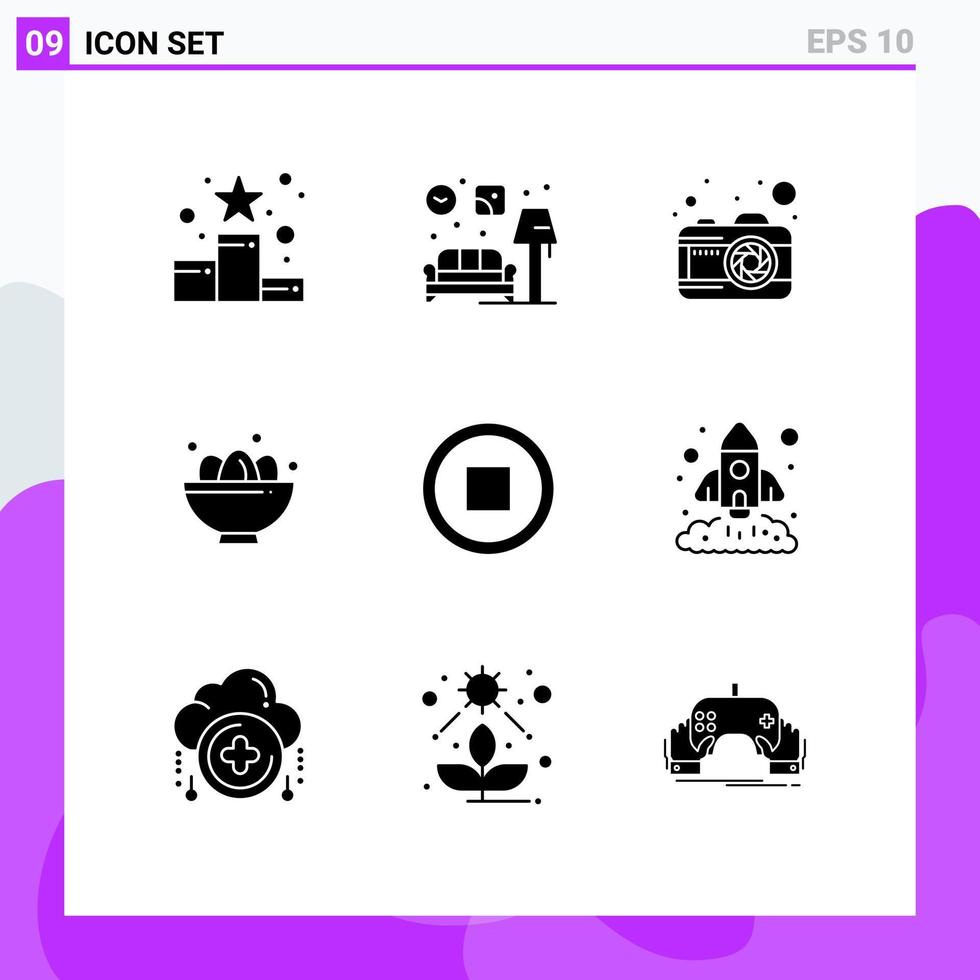 Set of 9 Modern UI Icons Symbols Signs for basic egg lump easter bowl Editable Vector Design Elements