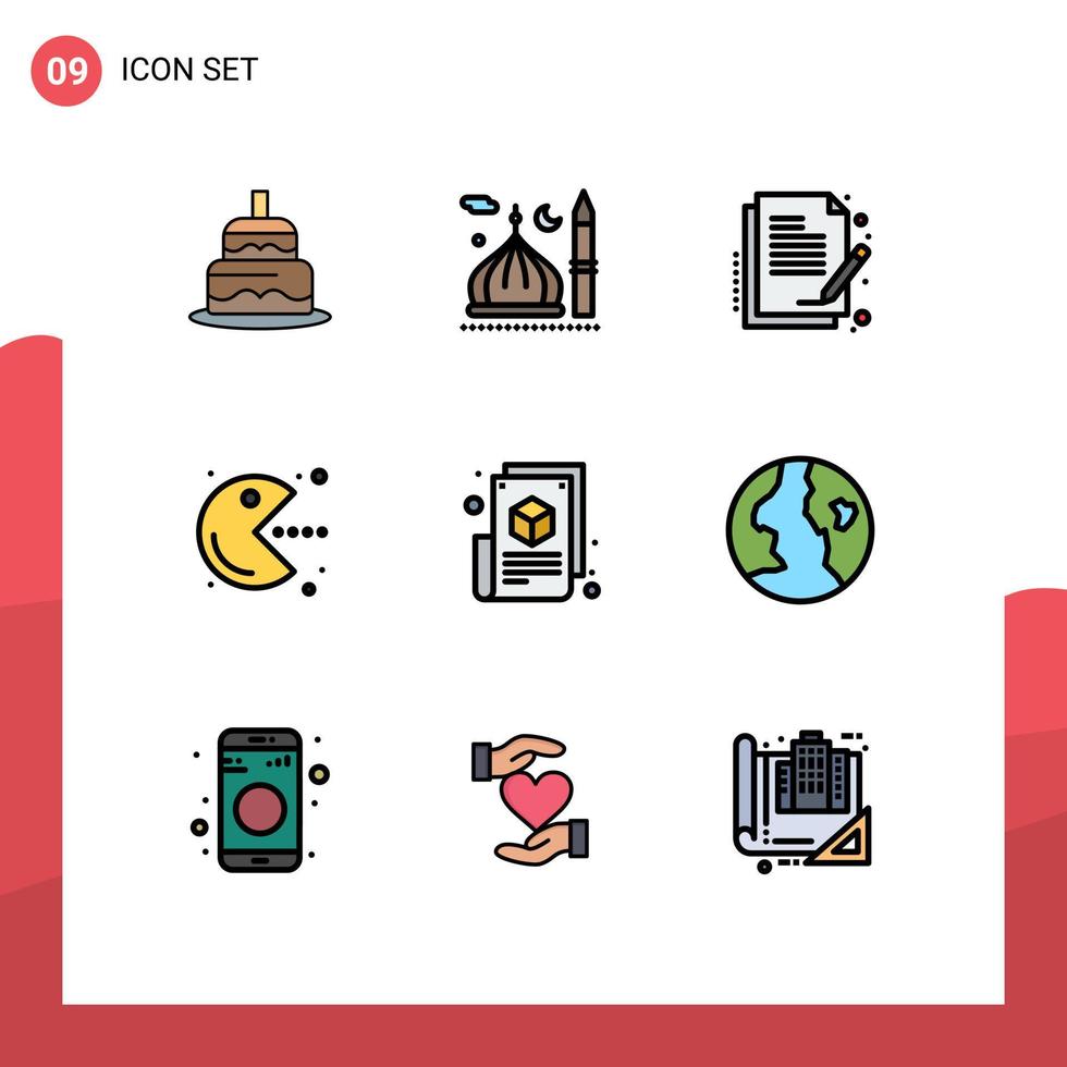 Set of 9 Modern UI Icons Symbols Signs for blog page game islam fun document Editable Vector Design Elements