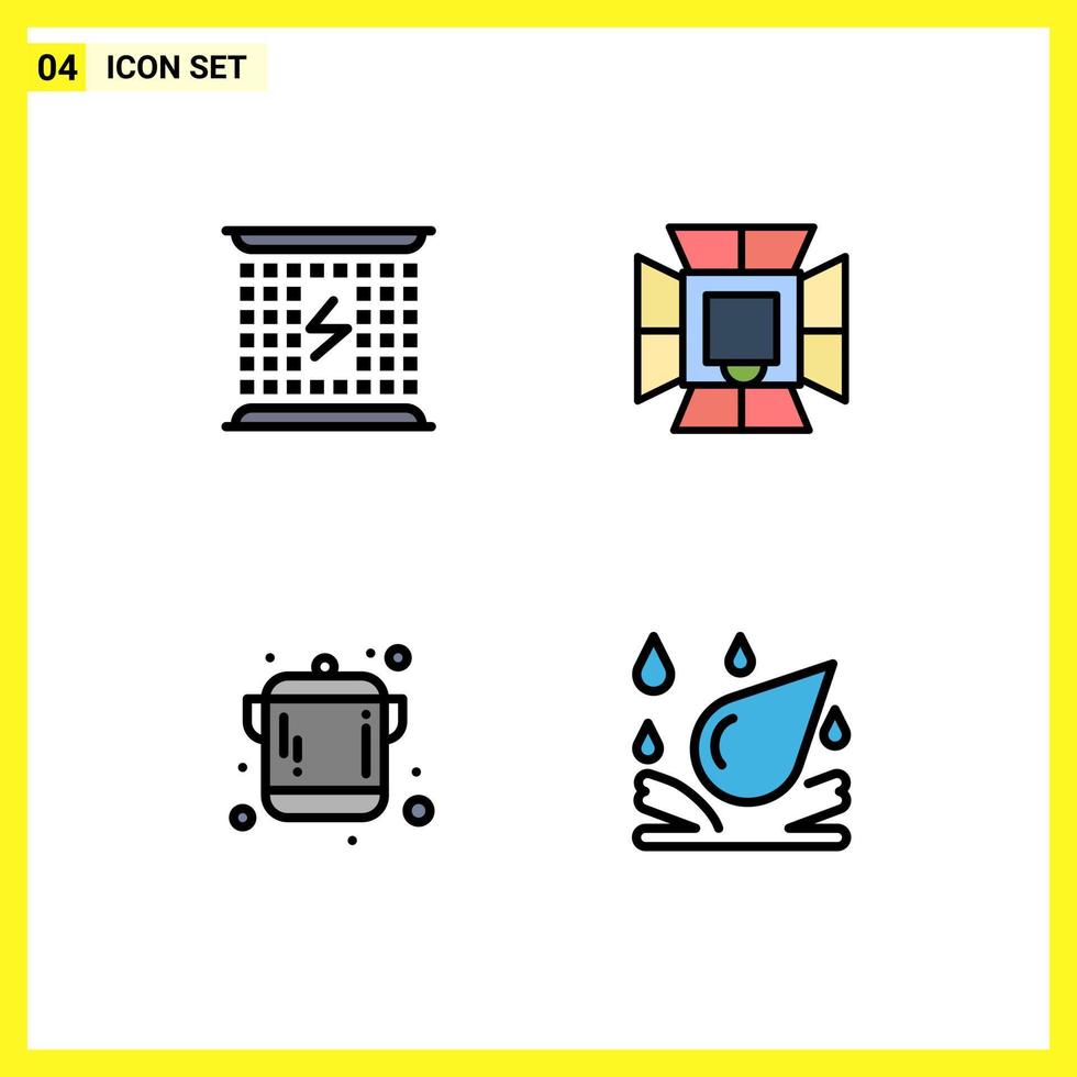 Pack of 4 Modern Filledline Flat Colors Signs and Symbols for Web Print Media such as charge softbox electromagnetic light kitchen Editable Vector Design Elements