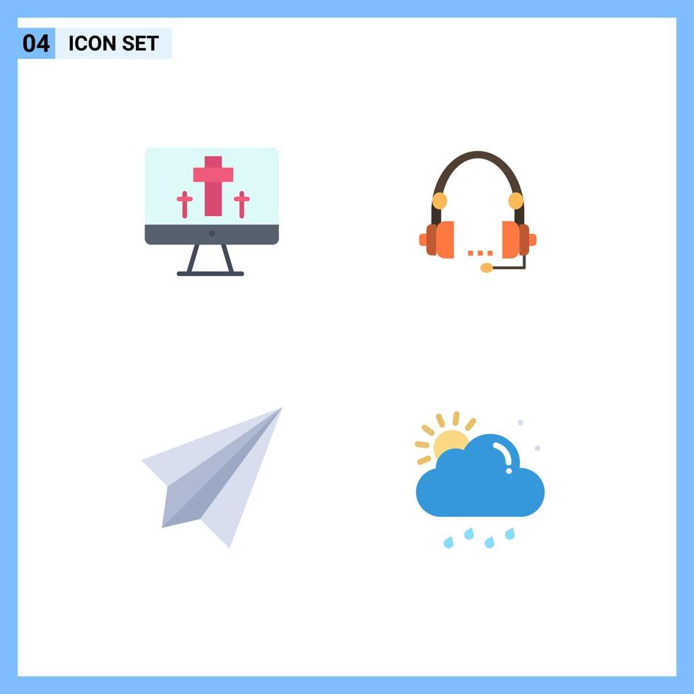 Set of 4 Commercial Flat Icons pack for monitor help egg communication communication Editable Vector Design Elements