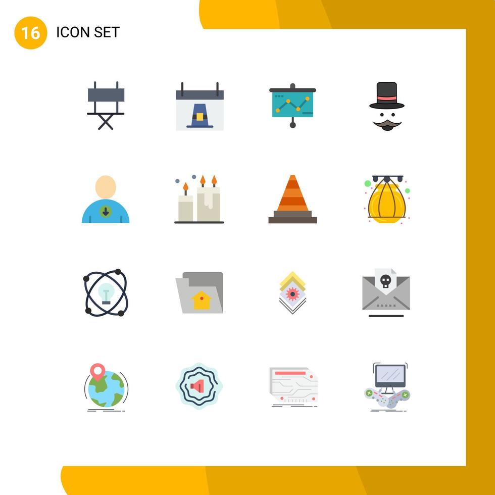 Group of 16 Modern Flat Colors Set for men movember pilgrim hipster projector Editable Pack of Creative Vector Design Elements
