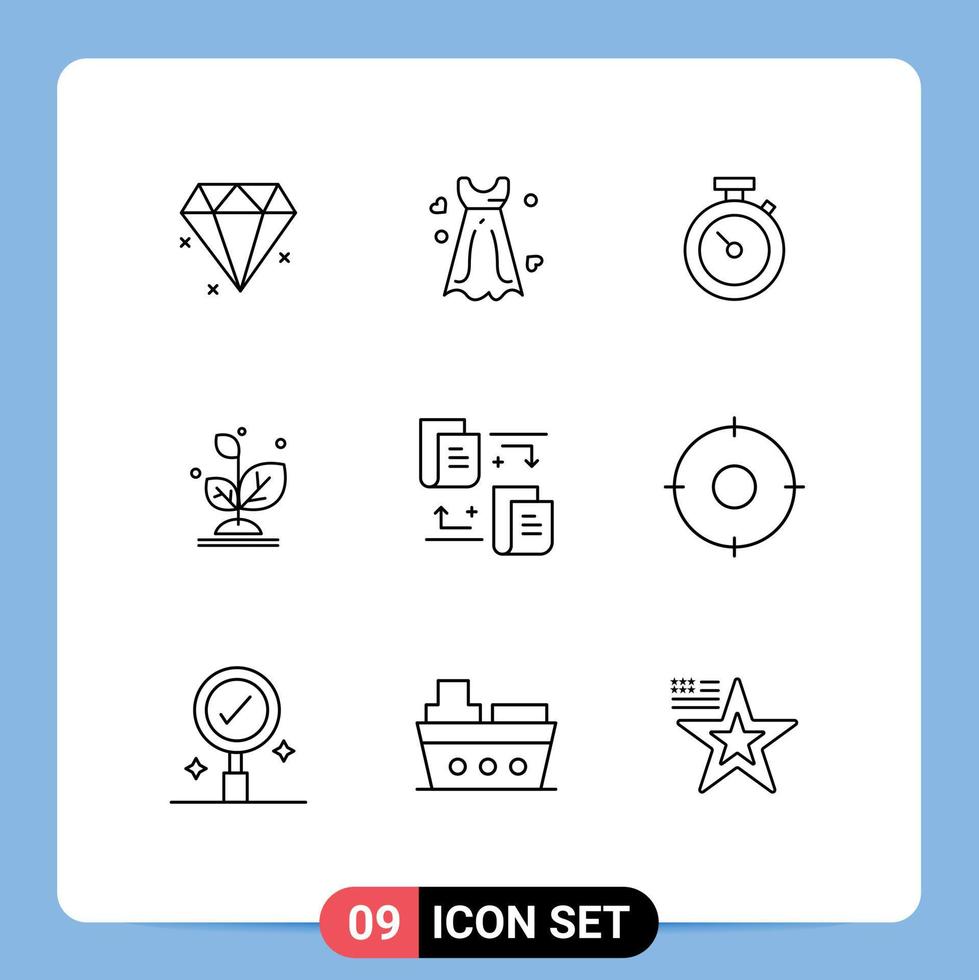 Group of 9 Modern Outlines Set for circle transfer watch files growth Editable Vector Design Elements