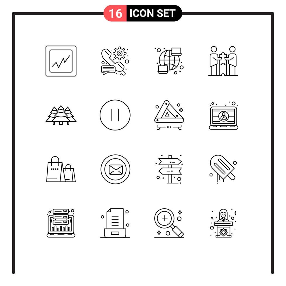 Set of 16 Commercial Outlines pack for camping partnership computer partners business Editable Vector Design Elements