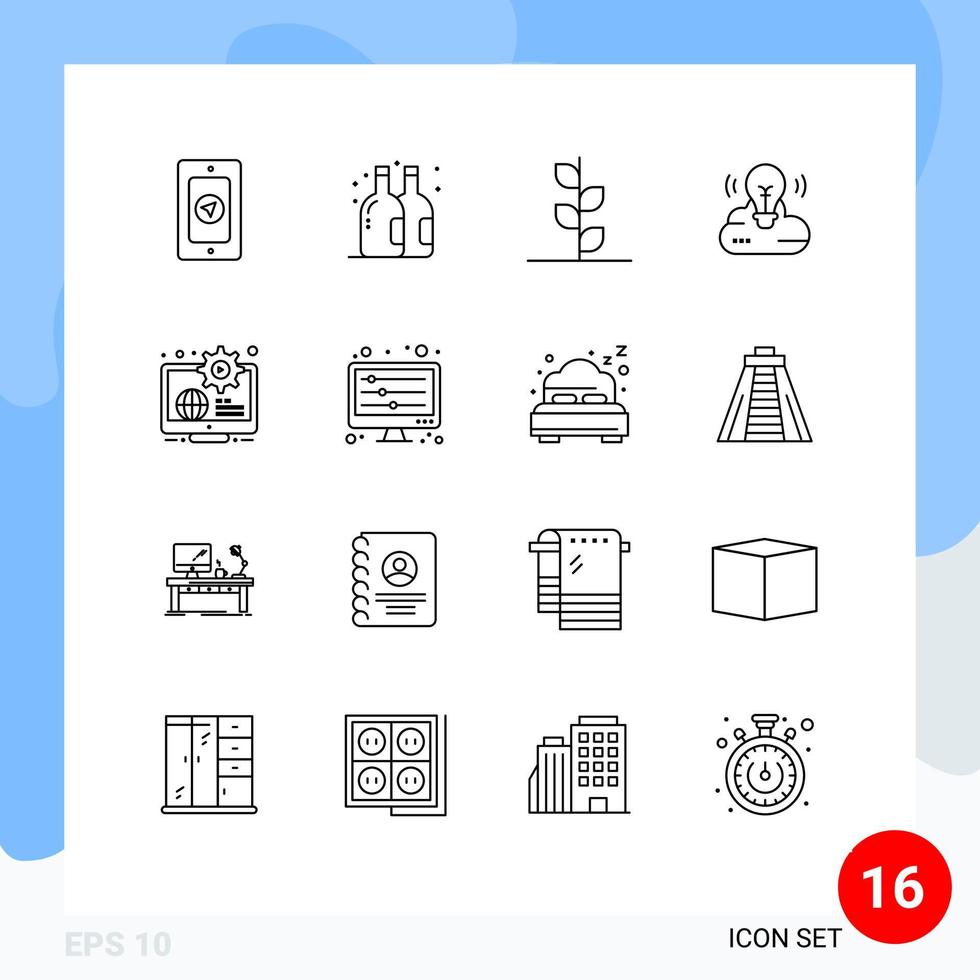 Pack of 16 creative Outlines of education business nature globe cloud creative Editable Vector Design Elements