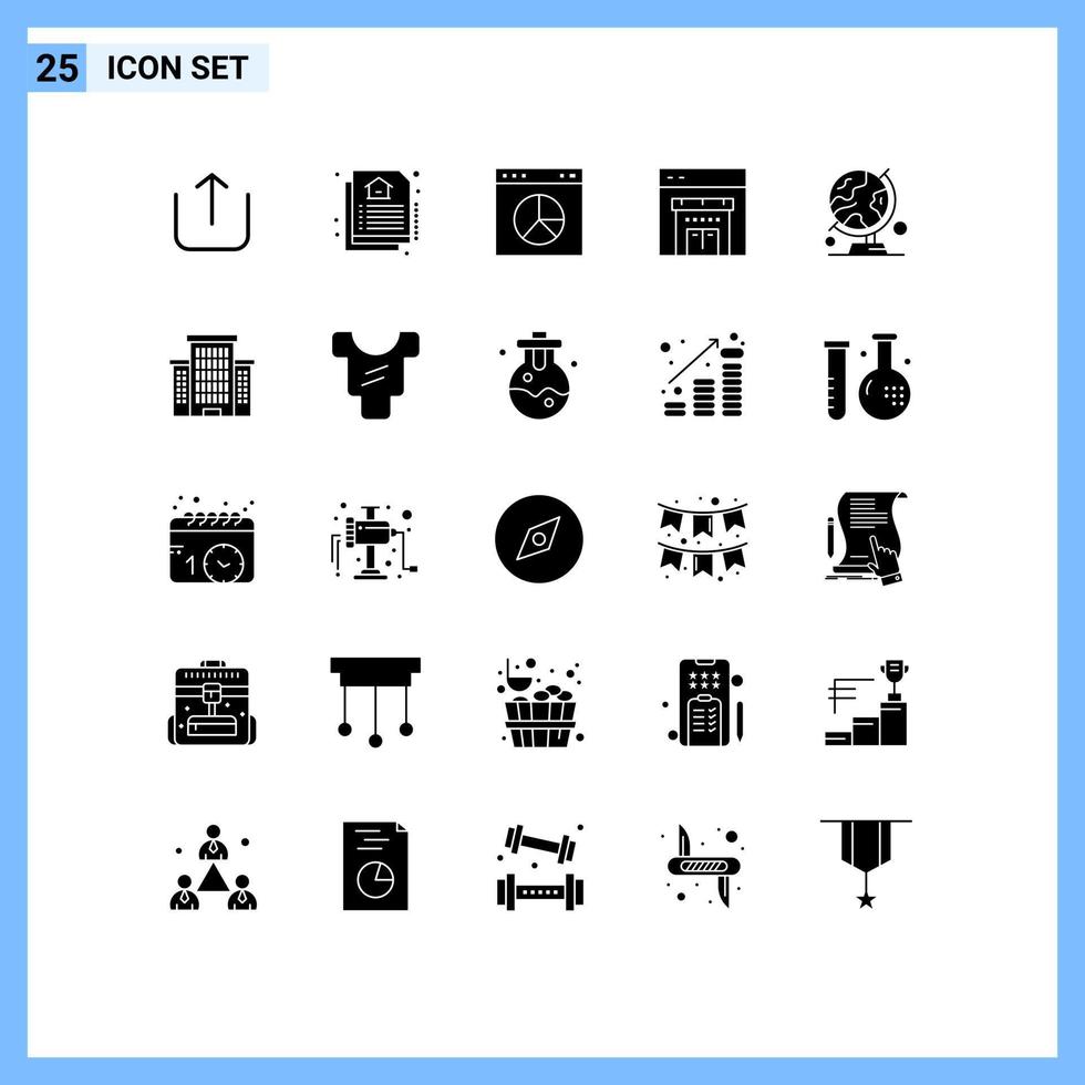 Modern Set of 25 Solid Glyphs and symbols such as table globe map presentation world shopping Editable Vector Design Elements