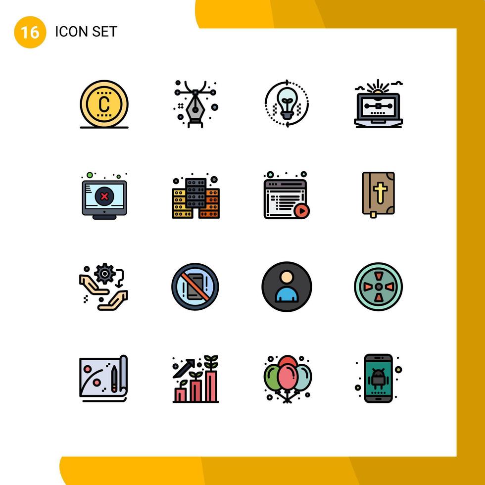 16 User Interface Flat Color Filled Line Pack of modern Signs and Symbols of screen computer idea vector drawing Editable Creative Vector Design Elements