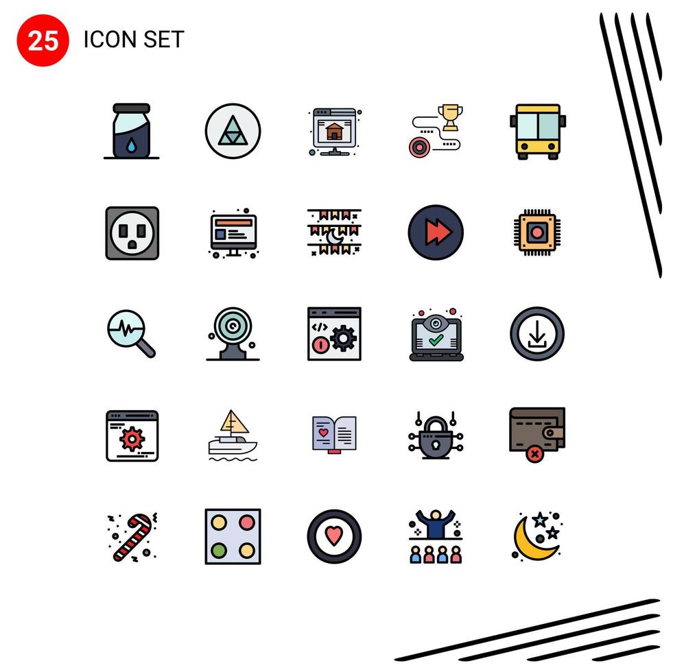 25 Universal Filled line Flat Colors Set for Web and Mobile Applications automobile path backup success achievement Editable Vector Design Elements
