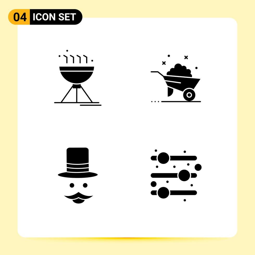 Universal Icon Symbols Group of 4 Modern Solid Glyphs of cooking bbq hipster grill wheel hat Editable Vector Design Elements