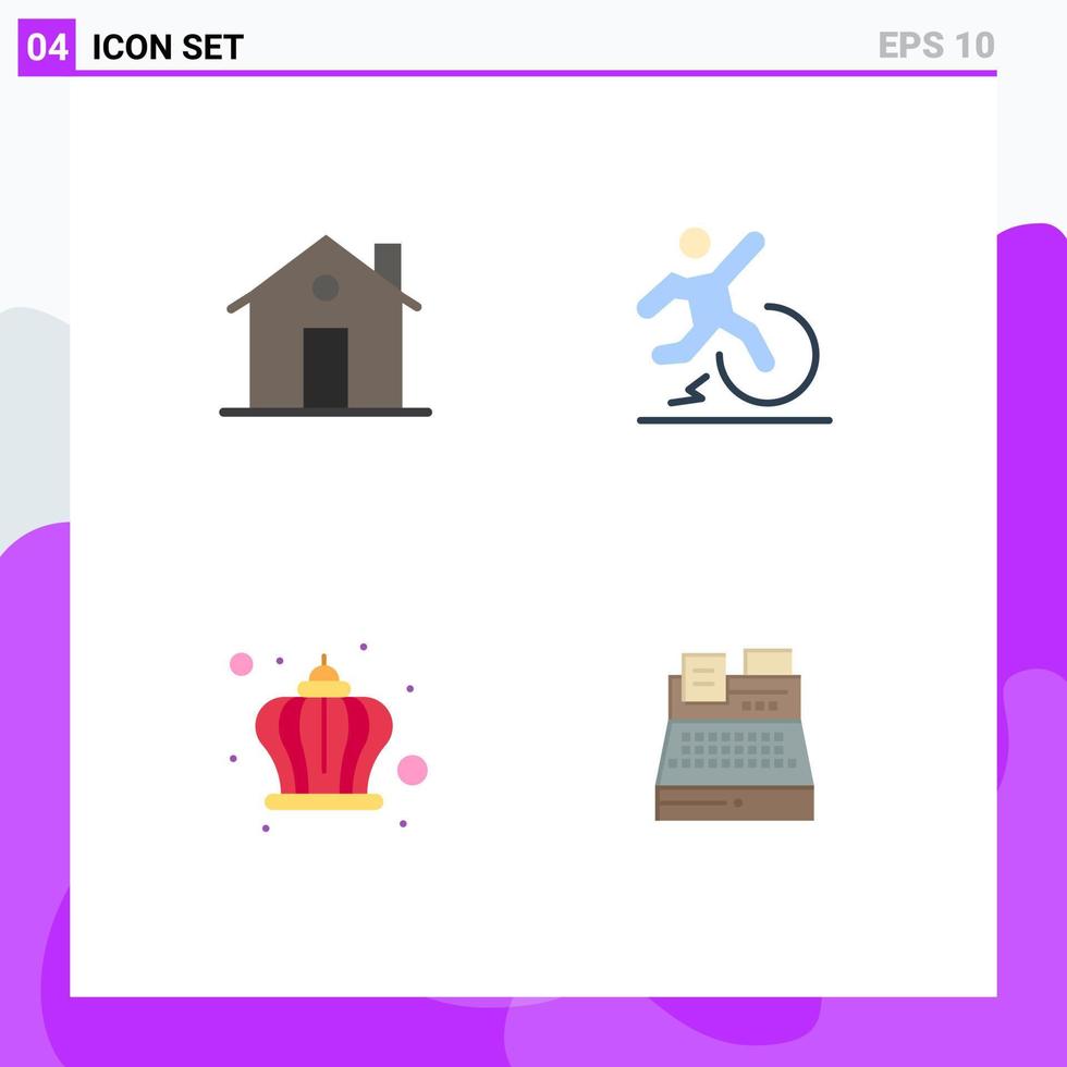 Pack of 4 creative Flat Icons of building leave family change crown Editable Vector Design Elements