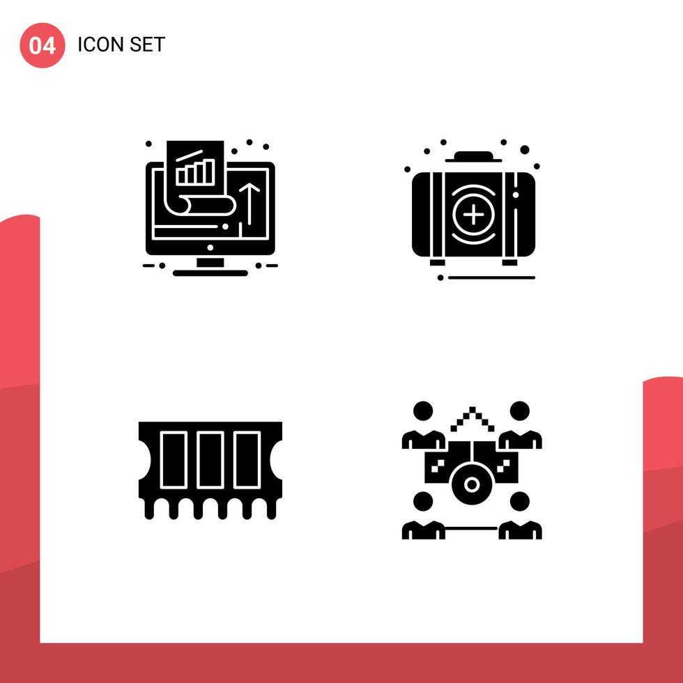 User Interface Pack of 4 Basic Solid Glyphs of chart box performance emergency memory Editable Vector Design Elements